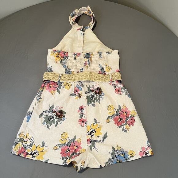 House of Harlow 1960 Size 2 Ivory Floral Linen Blend Halter Romper Woven Belt - Picture 4 of 12